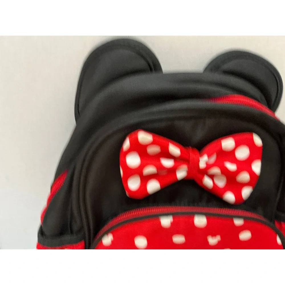 Minnie Mouse Style Mini Backpack Polka Dot Bow Ears Red Black Small Travel Bag